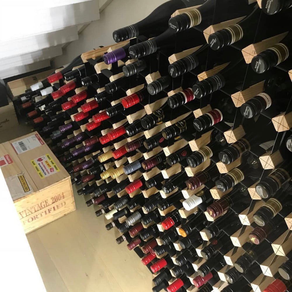 Custom Sloped Wine Rack Filled with Wine