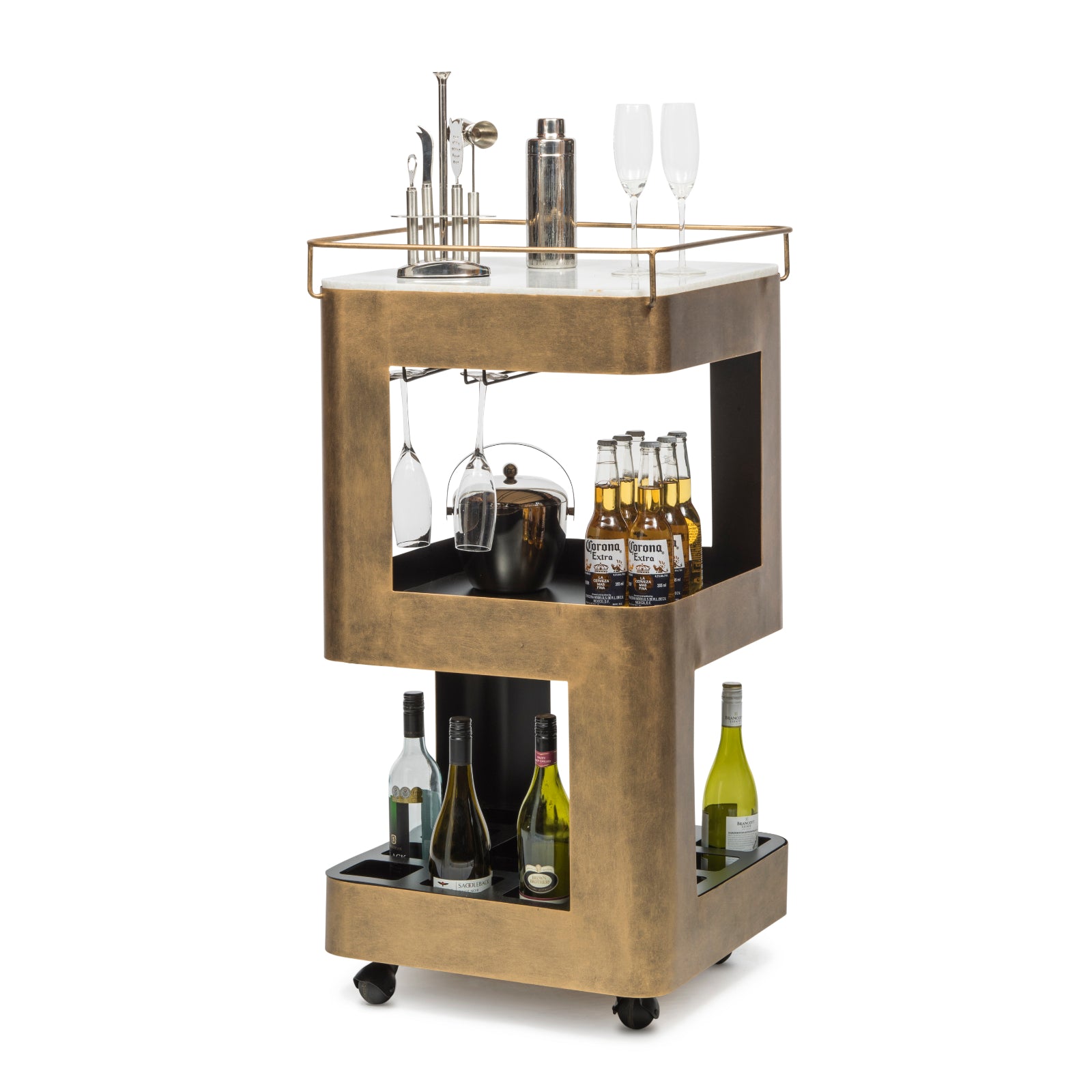 Miniature Bar Cart with Marble Top - Wine Stash