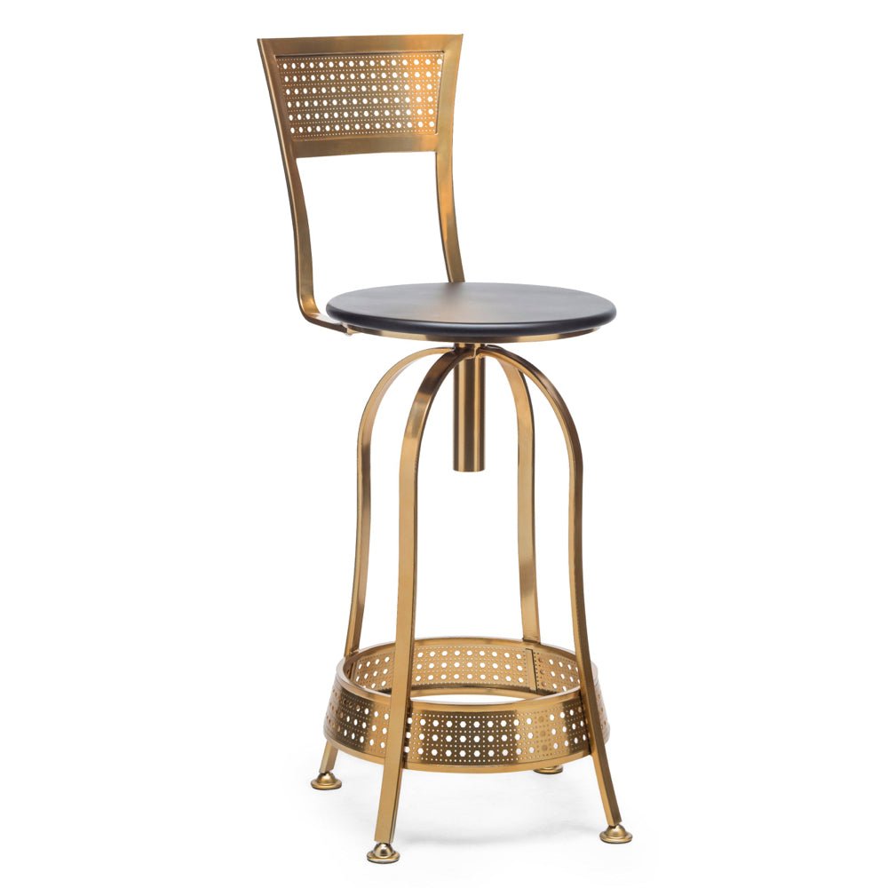 Gold Bar Stool with Netted Design Frame - Wine Stash -